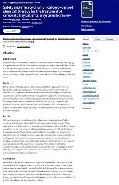 چاپ مقاله در ژرونال Orphanet journal of rare diseases (Q2, IF:3.5) توسط خانم دکتر فرانک آغاز